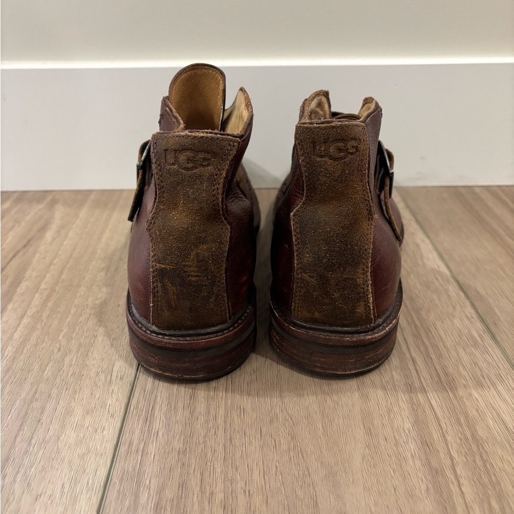 UGG Men's Brown Leather Ankle Boots size 12 buckle strap - Picture 4 of 7